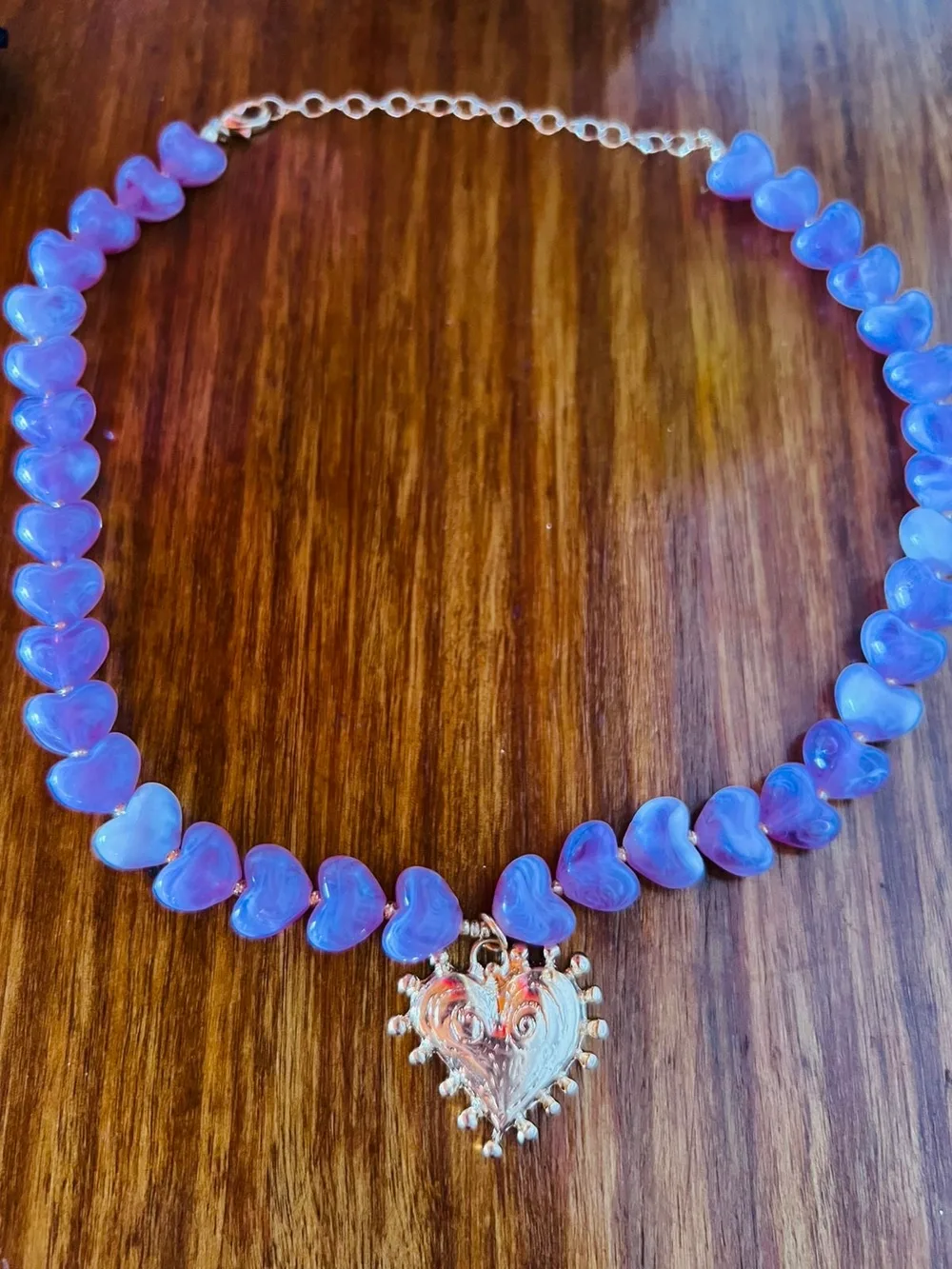 COLLAR CUARZOS ROSADOS CORAZONES DORADOS