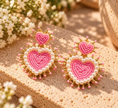 2 CORAZONES ROSADOS PUNTA CON PERLAS