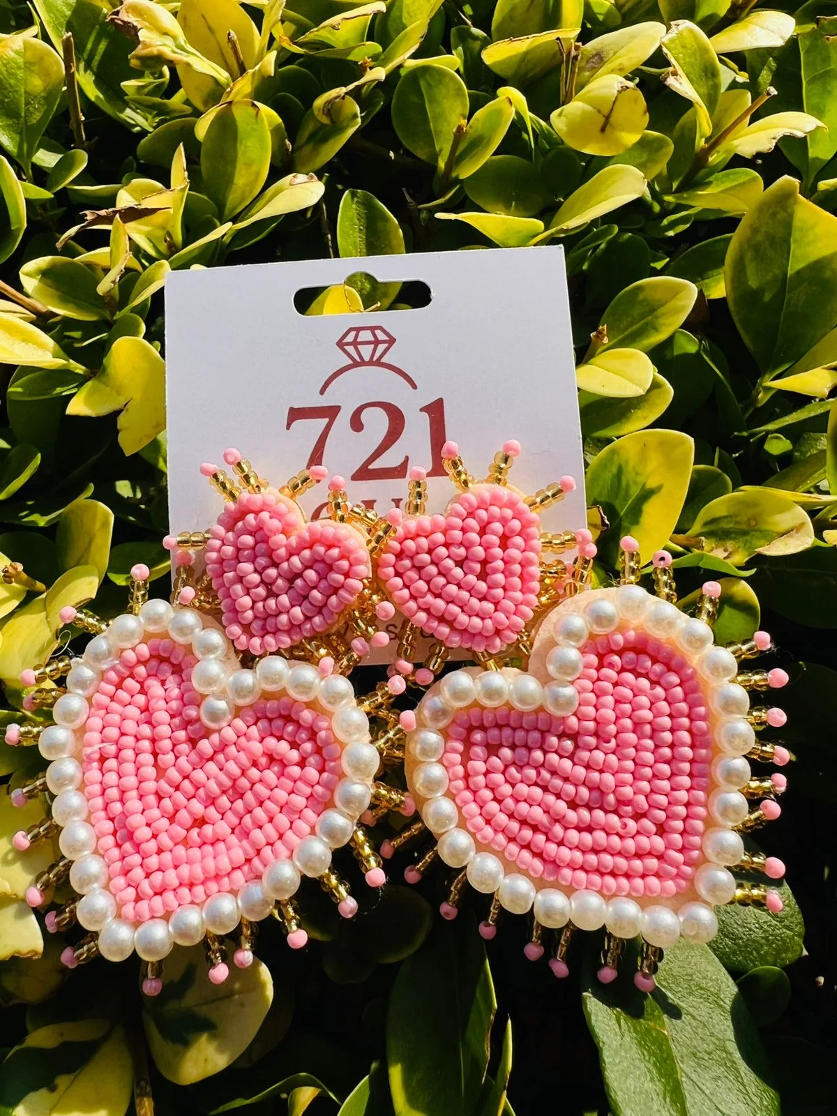2 CORAZONES ROSADOS PUNTA CON PERLAS
