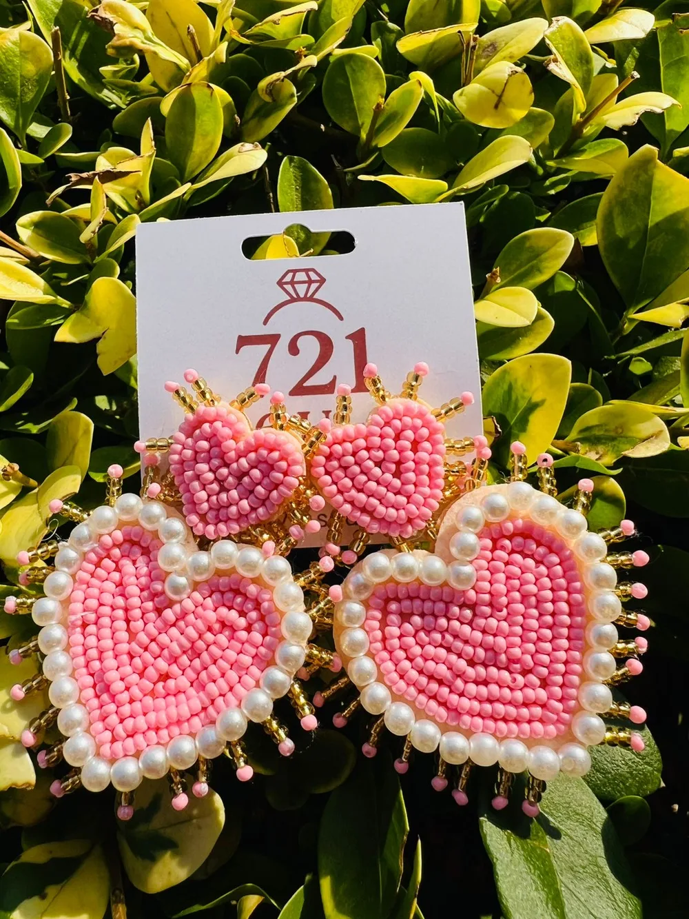 2 CORAZONES ROSADOS PUNTA CON PERLAS