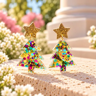 ARBOLITOS NAVIDAD BRILLOS ROSA CELESTES